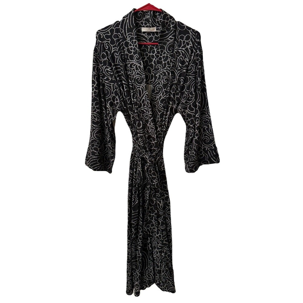 NEW Natori Womens Size Small Soft & Cozy Nomad Scroll House Robe Black Grey - Picture 3 of 9